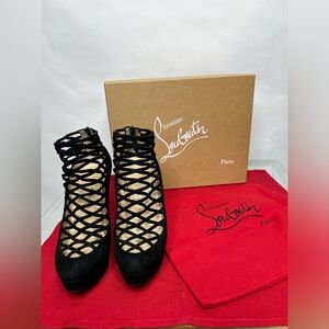 Christian Louboutin Milleo Suede Lattice Red Sole Pump Black Heel